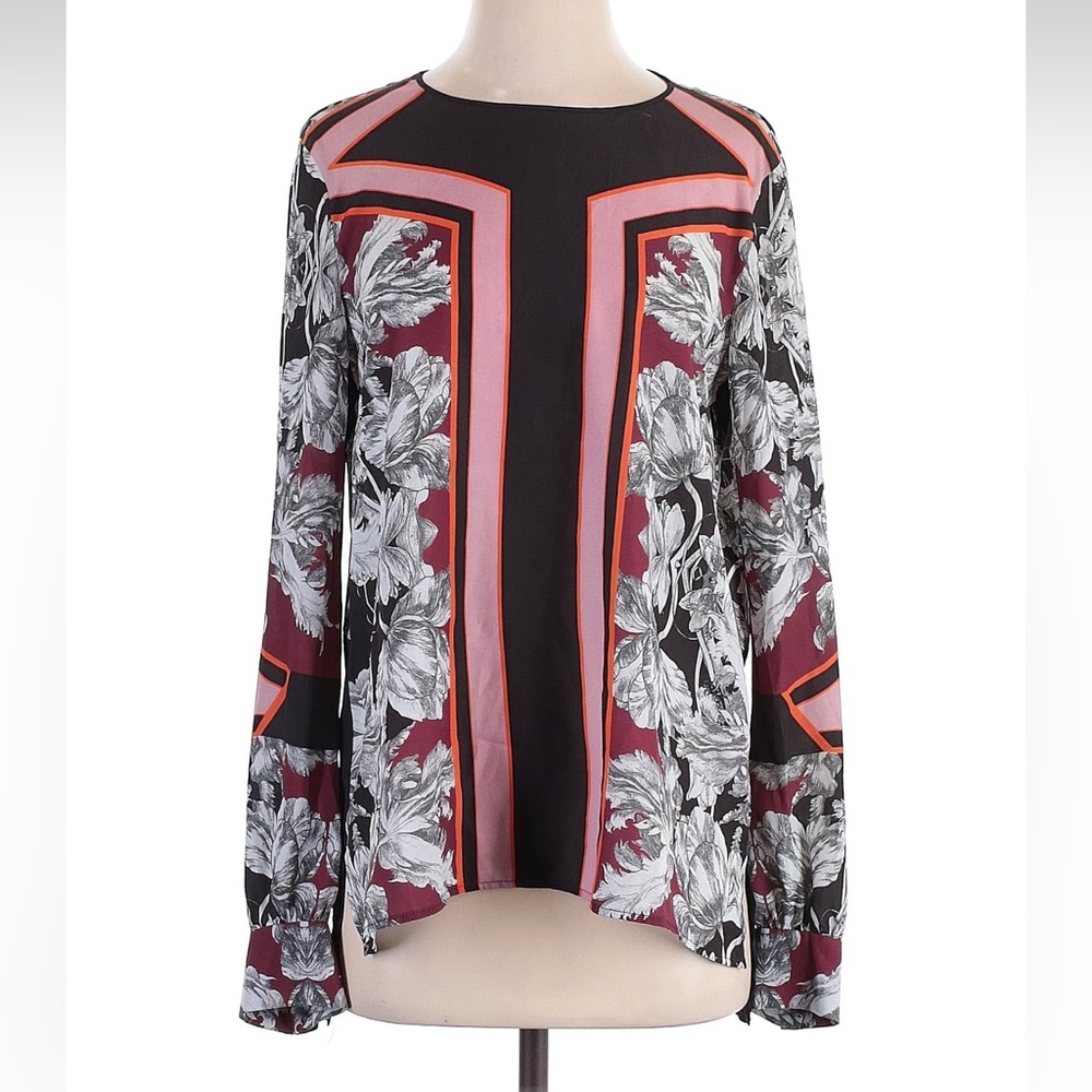 Clover Canyon Black, Burgundy & Pink Floral-Panel Long Sleeve Blouse